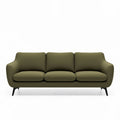 Olijfgroene bank van stof met metalen poten 210 x 90 x 85cm