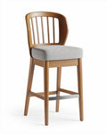 Houten barkruk met stoffen zitting en vierkante poten 45 x 45 x 100cm