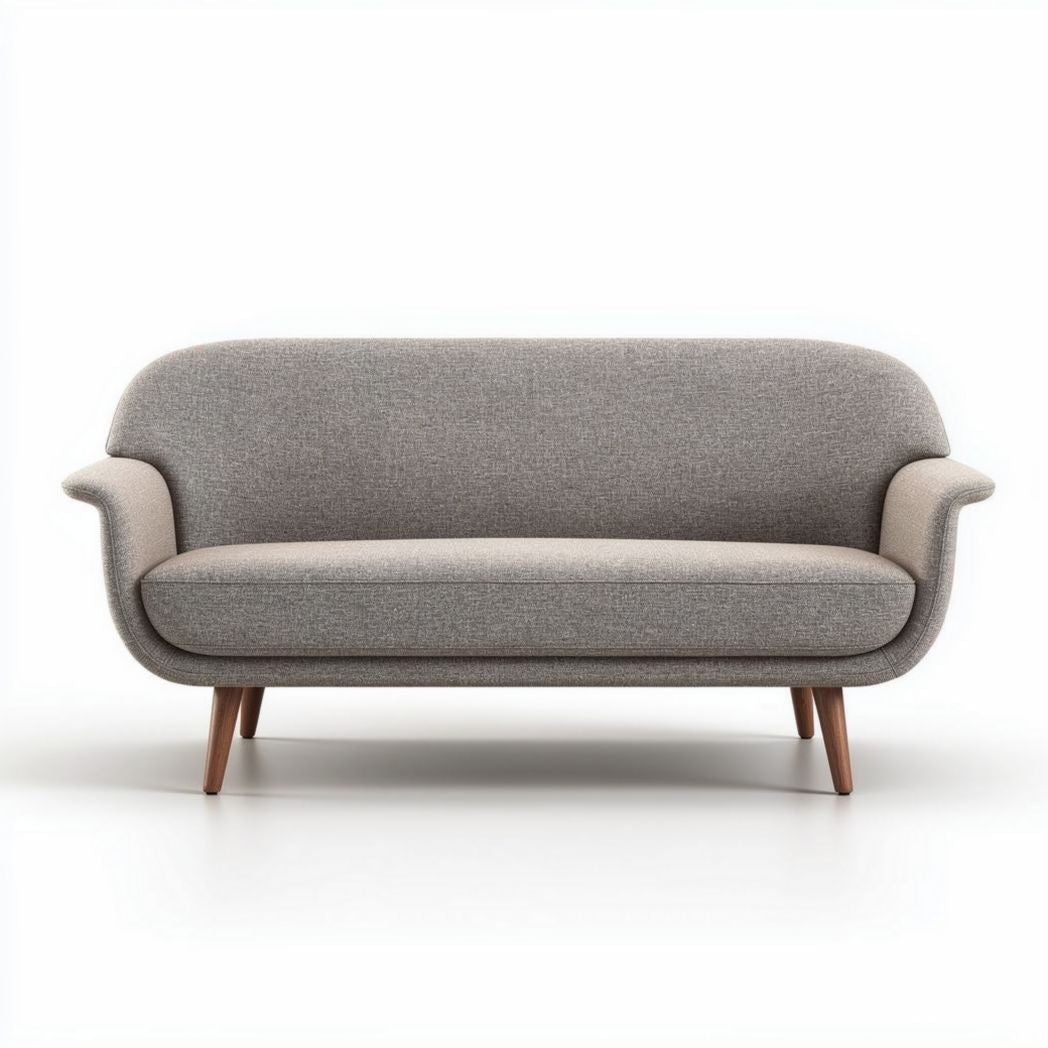 Tweed bank met houten poten in lichtgrijs 200 x 80 x 75cm