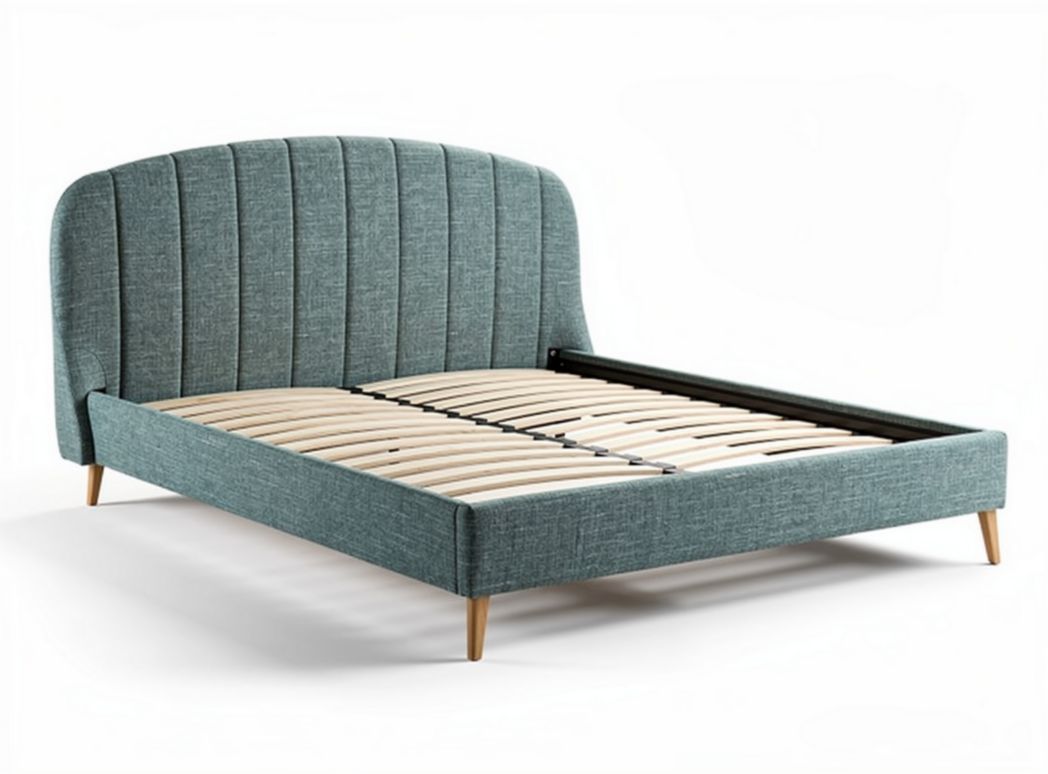 Tweepersoonsbed met gestoffeerde hoofdbord in blauw 210 x 160 x 100cm