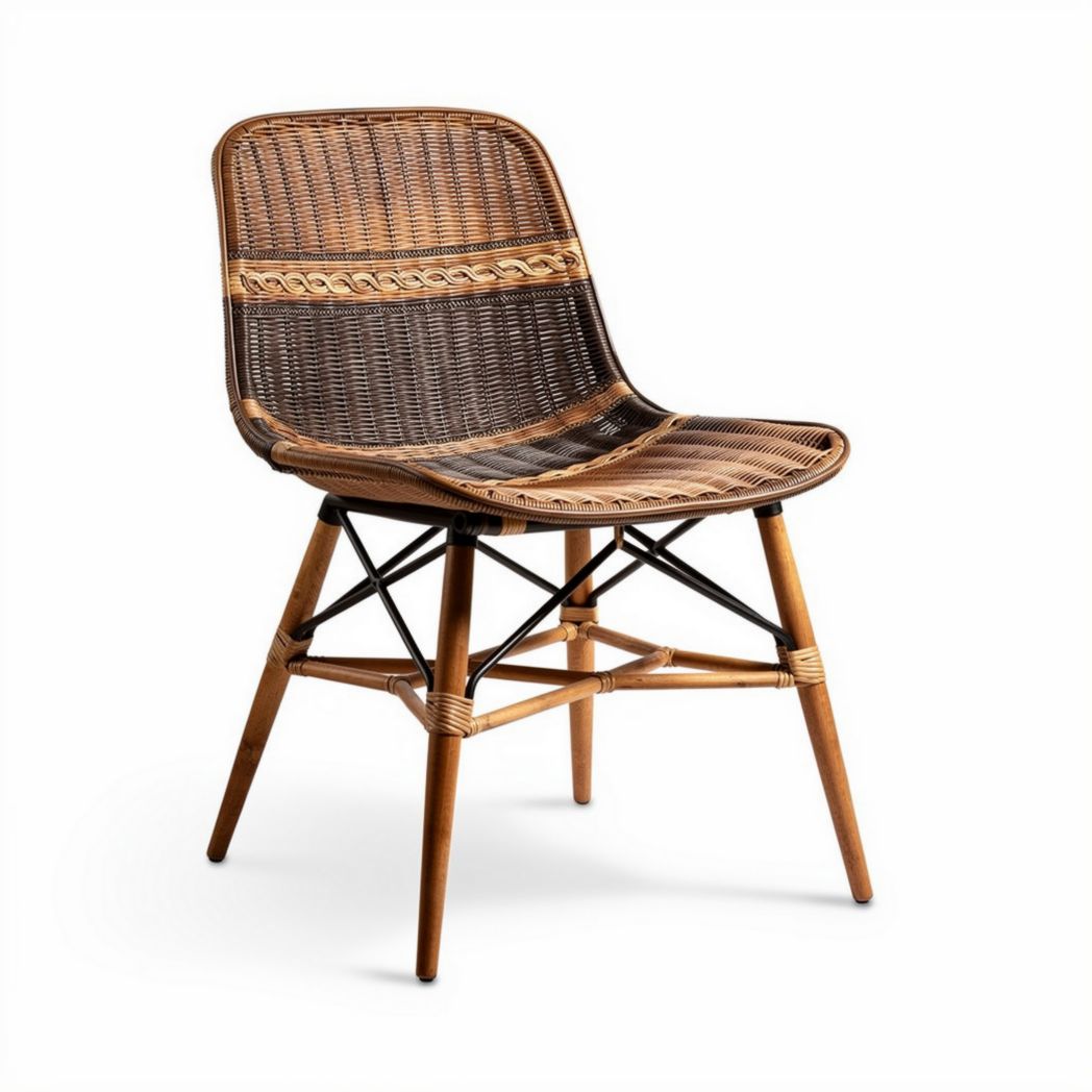 Rietenstoel met houten poten en een afmeting van 45 x 45 x 80cm