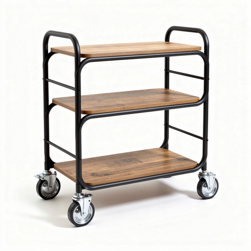Servetta houten wandkar met 3 planken en metalen frame 90 x 45 x 85cm