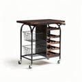 Keuken trolley met houten blad en metalen frame 80 x 50 x 90cm zwart en bruin