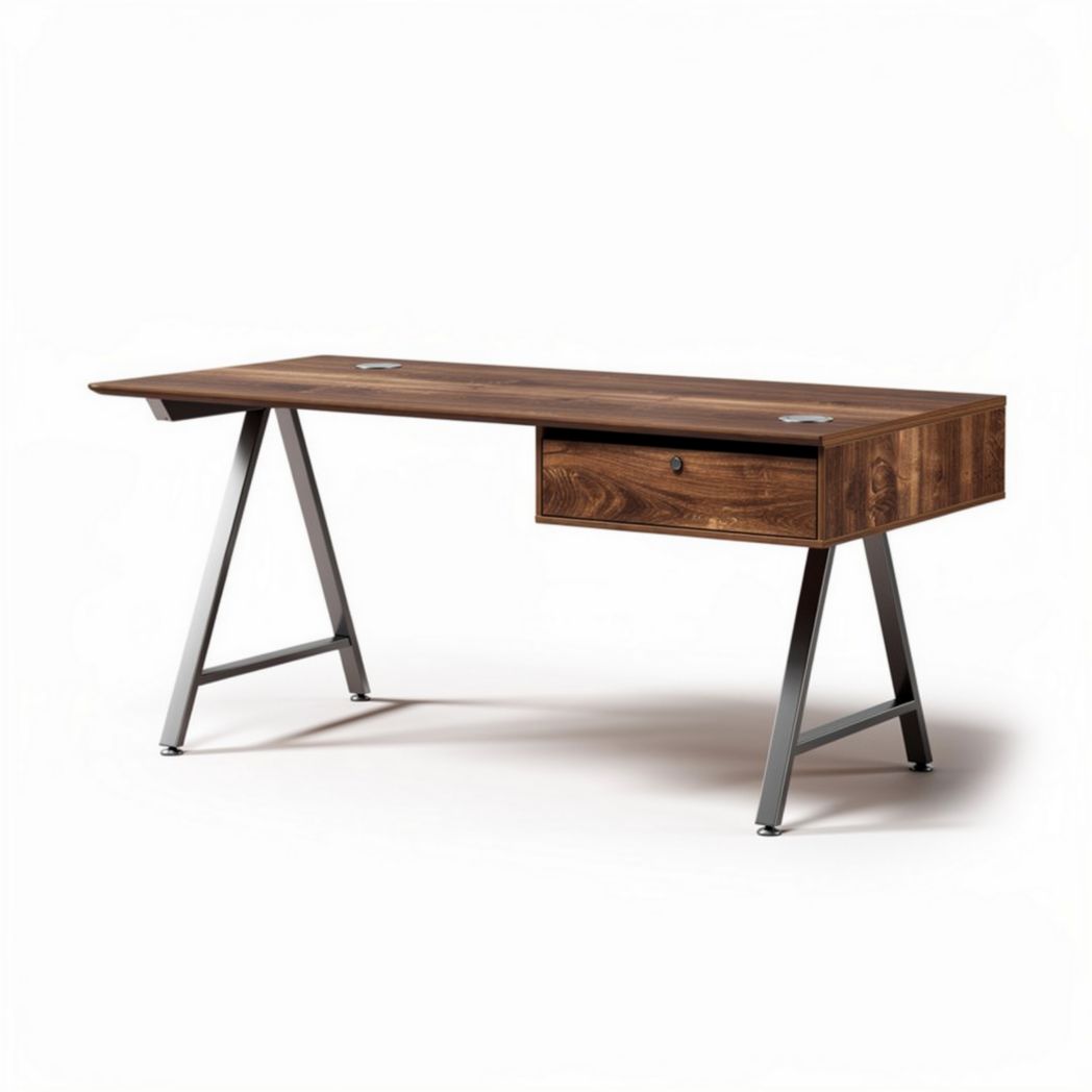 Houten bureau met metalen poten en lade afmetingen 150 x 60 x 75cm