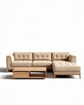 Beige loungebank met verstelbare chaise longue en houten elementen 250 x 100 x 90cm