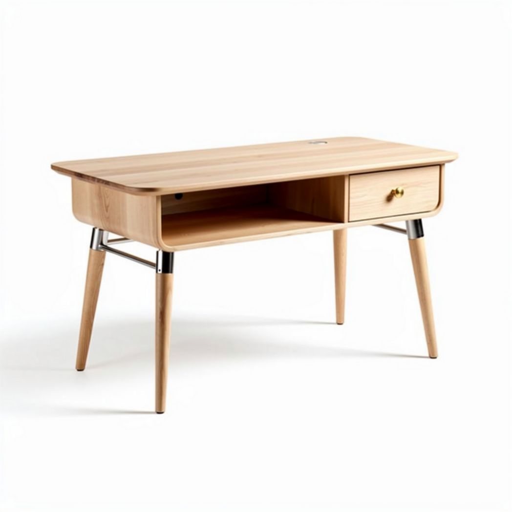 Houten bureau met lade en open vak 120 x 60 x 75 cm naturel eiken