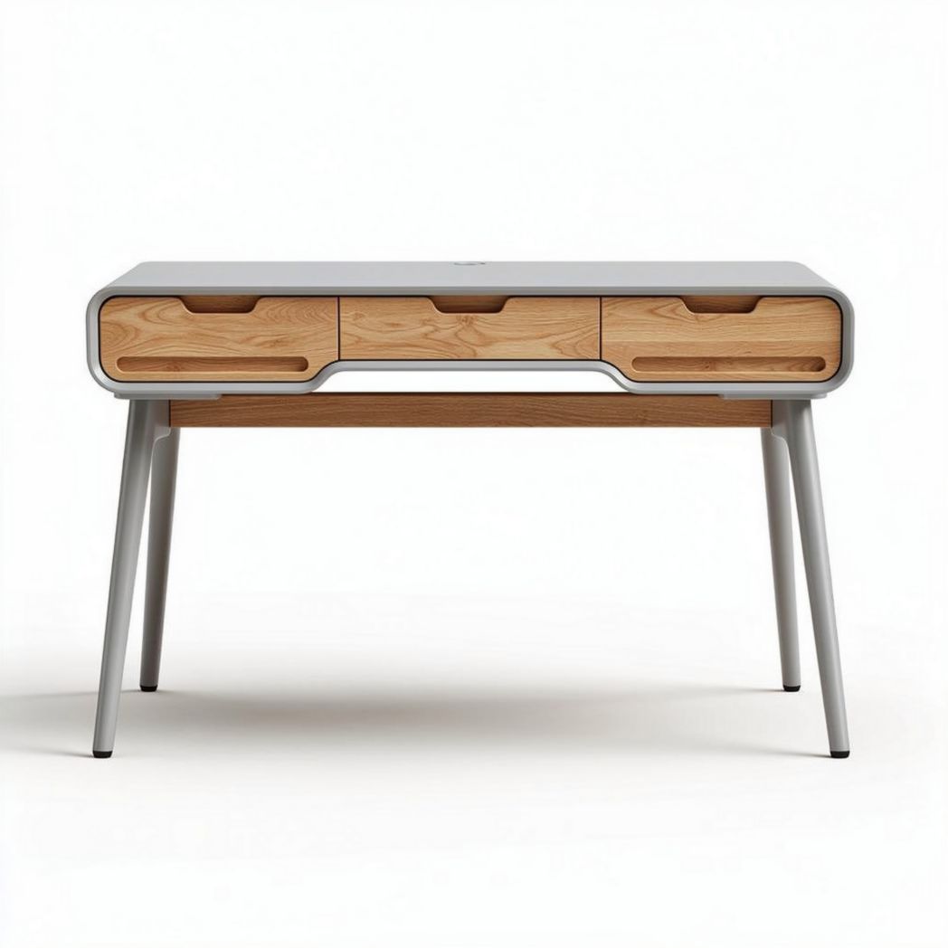 Houten bureau met drie lades en metalen poten 120 x 60 x 75cm