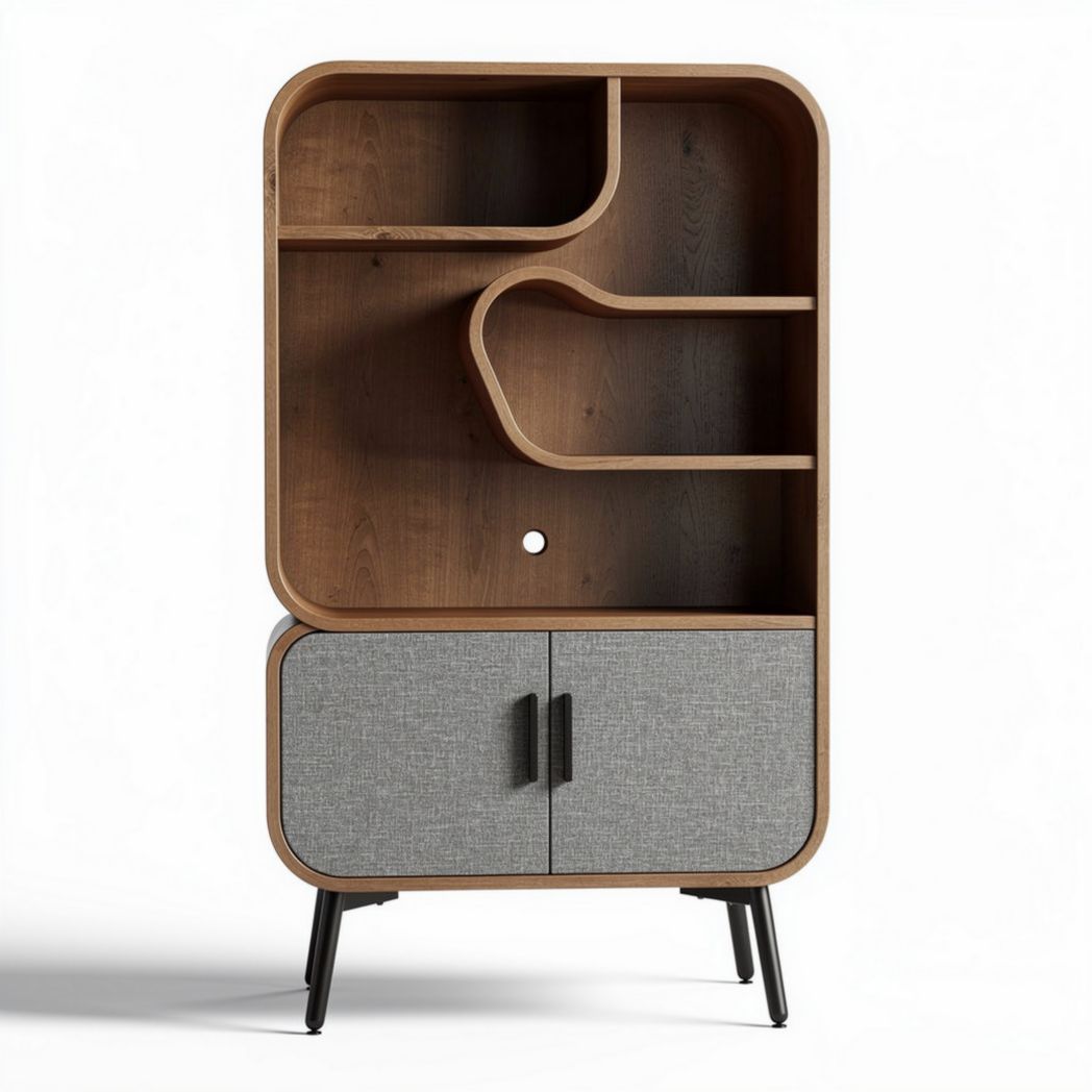 Boekenkast van hout en stof met opbergplek 90 x 40 x 150 cm